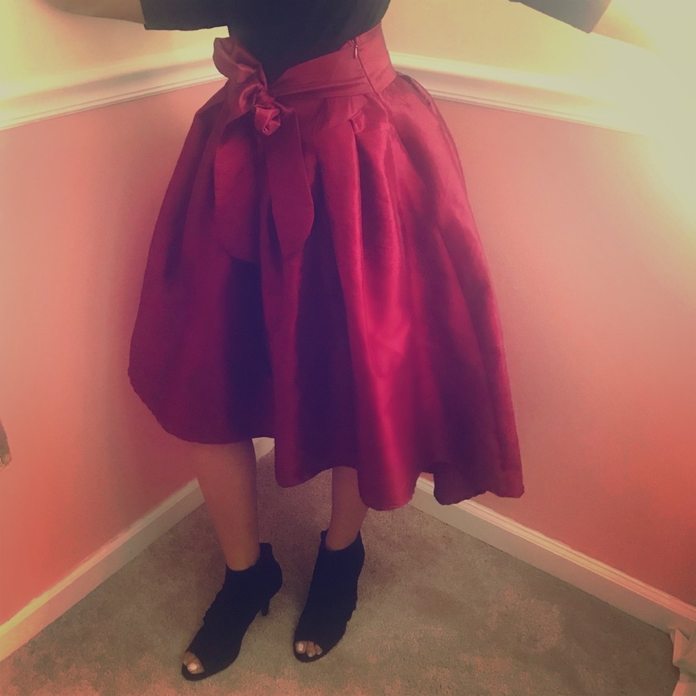 High low red skirt